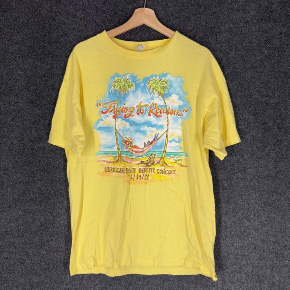 Alstye T-Shirt Men L Large Yellow Hawaii Print Short Sleeve Crew Neck Cotton